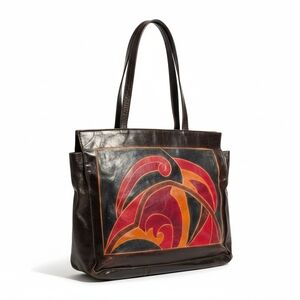 UniqueVintage Kane M Thin Goatskin Hand Painted Leather Boho Tote Rare Art Print